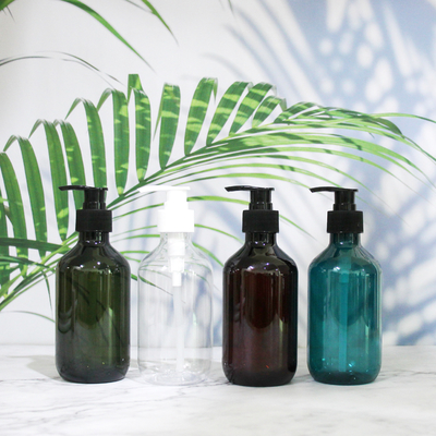 Transparentes leeres HAUSTIER Hersteller-Wholesale Brown Grays 300ml Plastikshampoo-Flasche mit Pumpen-Kappe