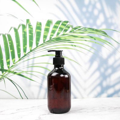 Transparentes leeres HAUSTIER Hersteller-Wholesale Brown Grays 300ml Plastikshampoo-Flasche mit Pumpen-Kappe